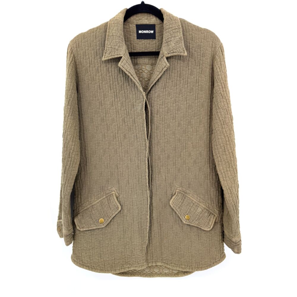 MONROW Rare Green Button Down Crepe Textured Lightweight Jacket Size M Medium
